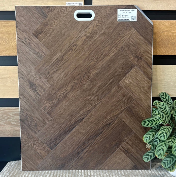 Herringbone Hybrid Flooring 9mm -  Deep Brown Oak (H4244) | Elite Wooden Floors