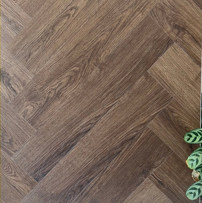Herringbone Hybrid Flooring 9mm -  Deep Brown Oak (H4244) | Elite Wooden Floors