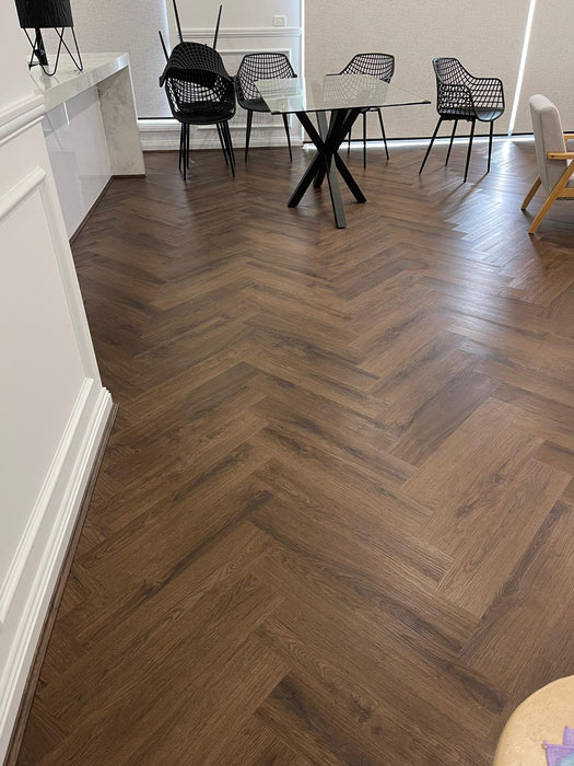 Herringbone Hybrid Flooring 9mm -  Deep Brown Oak (H4244) | Elite Wooden Floors