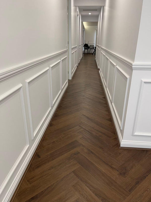Herringbone Hybrid Flooring 9mm -  Deep Brown Oak (H4244) | Elite Wooden Floors